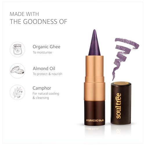 Image of SoulTree Ayurvedic Kajal | Voilet Bainganee Kajal 012 | Purple Shade | Enriched with 100% Organic Ghee, Almond Oil & Camphor | Soothe, Cool & Nourish Eyes | 3gm