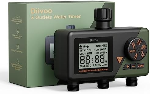 Diivoo Sprinkler Timer 3 Zone, Water Hose Timer 3 Outlet for Garden ...