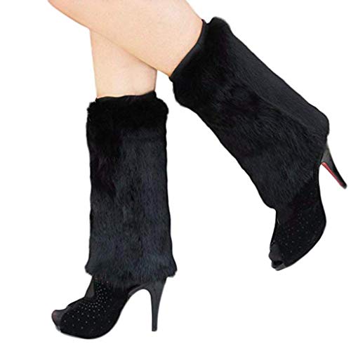 ELLITE Womens Faux Fur Warm Fuzzy White Black Coffee Rainbow Leg Warmers/Boot Sleeves/Boot Covers3