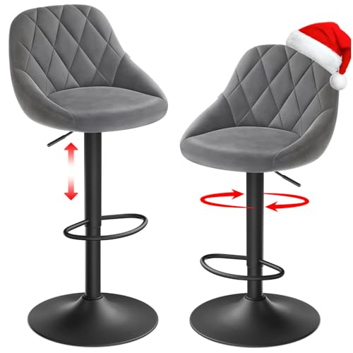 JMGJOY Barhocker 2er Set,Barstuhl 360° Drehstuhl höhenverstellbare mit Rückenlehne und Fußstütze für Küche Hausbar Bar (Dunkelgrau)