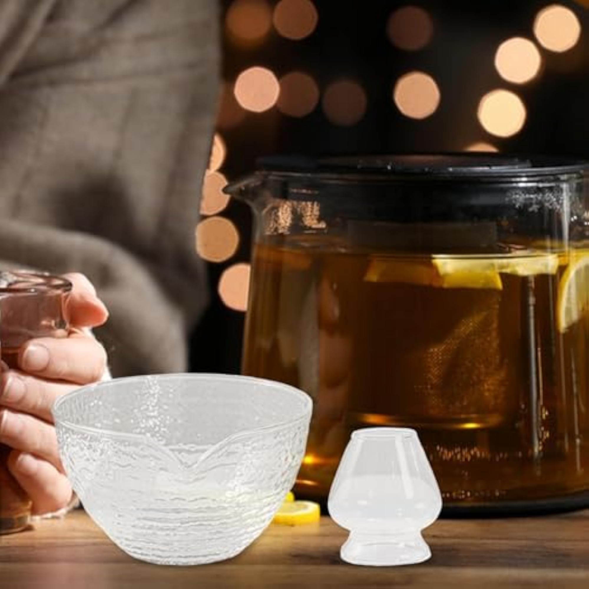 Japanese Matcha Bowl and Whisk Holder, Clear Glass