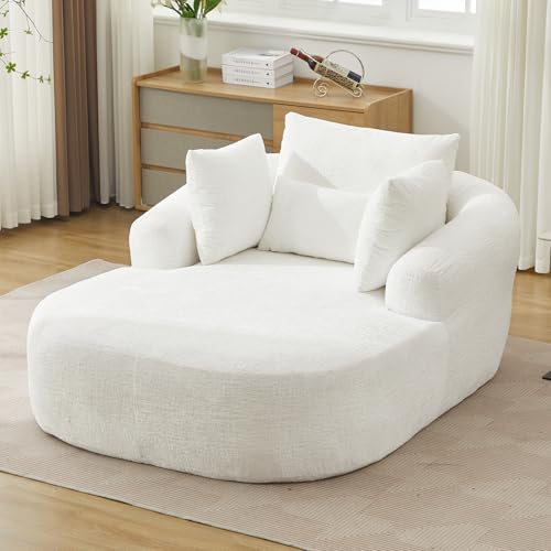 HaoChrymec Chaise Longue de Pana para Salón, Sofá Cama Moderno, Blanco, 146.5x131x81 cm