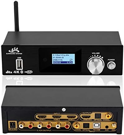 5.1 Decoder Separator for DTS AC3,Digital Analog Audio Video System HDMI 3 in 1 Out 4K×2K,Coaxial,Optical Fiber,AUX,U Disk,PC-USB Input, 192Khz/24Bit for Home Theater Game Music