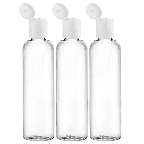 MoYo Natural Labs 8 oz Travel Bottle, Empty Travel Containers with Flip Caps, BPA Free PET Plastic Squeezable Toiletry/Cosmetic Bottle (3 pack, Clear)