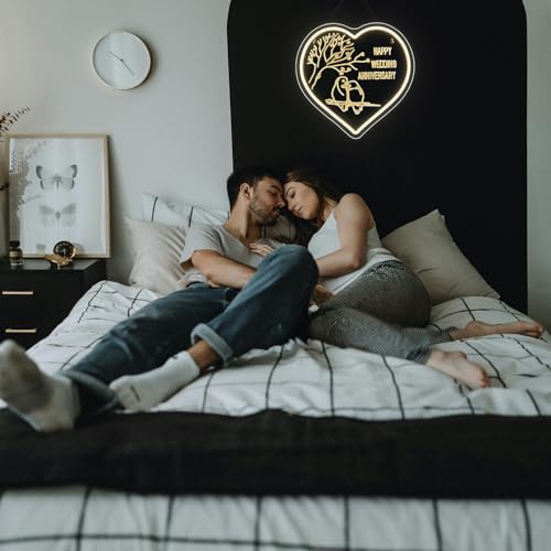 Image of Lucunstar Wedding Neon Sign Happy Anniversary LED Sign for Wall Decor Valentines Day LED Light Love Signs Heart Decor in Wedding Party Bedroom Home Love Gifts for Couple in Anniversary Party