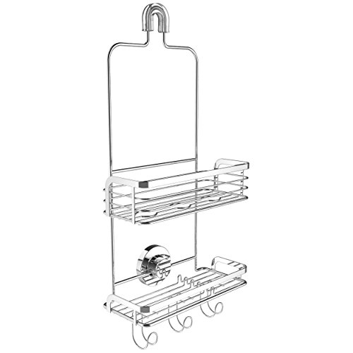 Vidan Home Solutions Modern Hanging Shower Caddy | Stainless Steel Rustproof | 2 Tiers of Shelves - 3 Hooks | Includes Superior Suction Cup