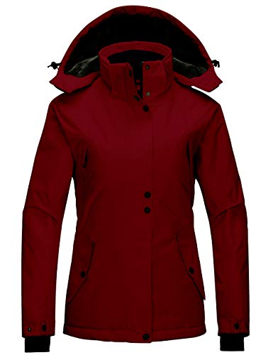 Wantdo Women's Ski Jacket Waterproof Coat Traveling Hoodie Parka Wine Red L