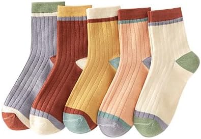 5-Pack Colorblock Print Women's Crew Socks Cute Printed Designs Toe-Seamed & Soft One-Size Fits Most