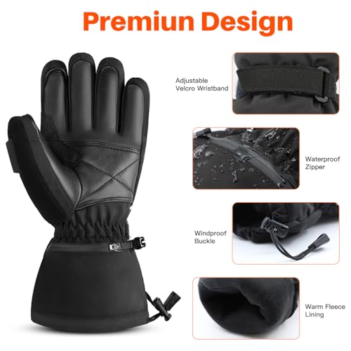 Electric Heated Gloves for Men & Women, Waterproof & Windproof Ski Gloves with Rechargeable Battery Touchscreen Three Heat Settings for Cold Weather Snowboarding Shovel Snow by SNOW DEER - Image 5