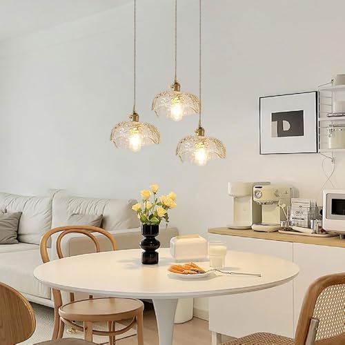 Pendant Light,Dome Brass Hanging Ceiling Lamp Kitchen Island Lighting Fixture 7.87" Lights with Hammered Glass for Dining Table Bedroom Restaurant Cafe Bar [3]