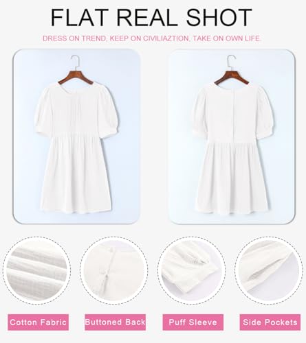 Image of Dokotoo Womens Summer Crewneck Puff Sleeve Babydoll Elegant Empire Waist Mini Swing Skater Dresses with Pockets