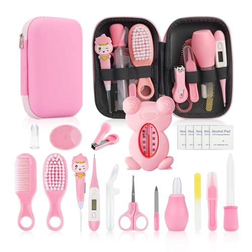 Image of Baby Healthcare and Grooming Kit, 20 in 1 Baby Safety Set Newborn Nursery Health Care Set with Hair Brush Scale Nail Clippers for Baby Girls Boys(20 kits Pink) (20 Kits Pink)
