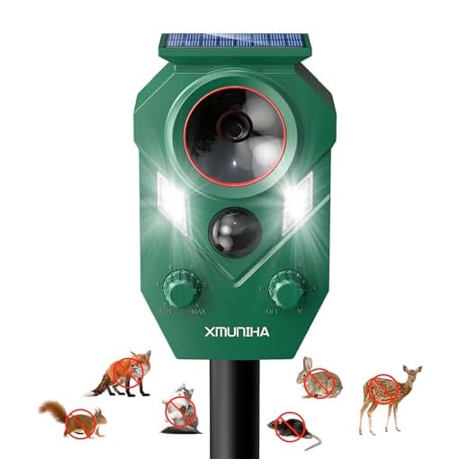 Solar Ultrasonic Animal Repellent Outdoor, Deer Repellent for Yard with RIP Sensor, IP65 Waterproof Squirrels Repeller, Effective Deterrent Cat, Raccoons, Skunks, Rabbits