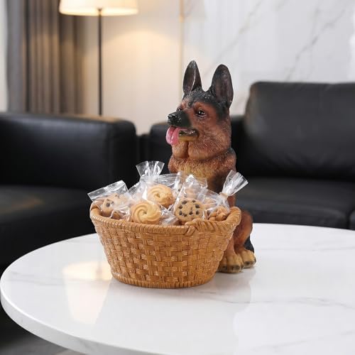 GURDENIDEA German Shepherd Candy Dish Dog Statue with Basket :