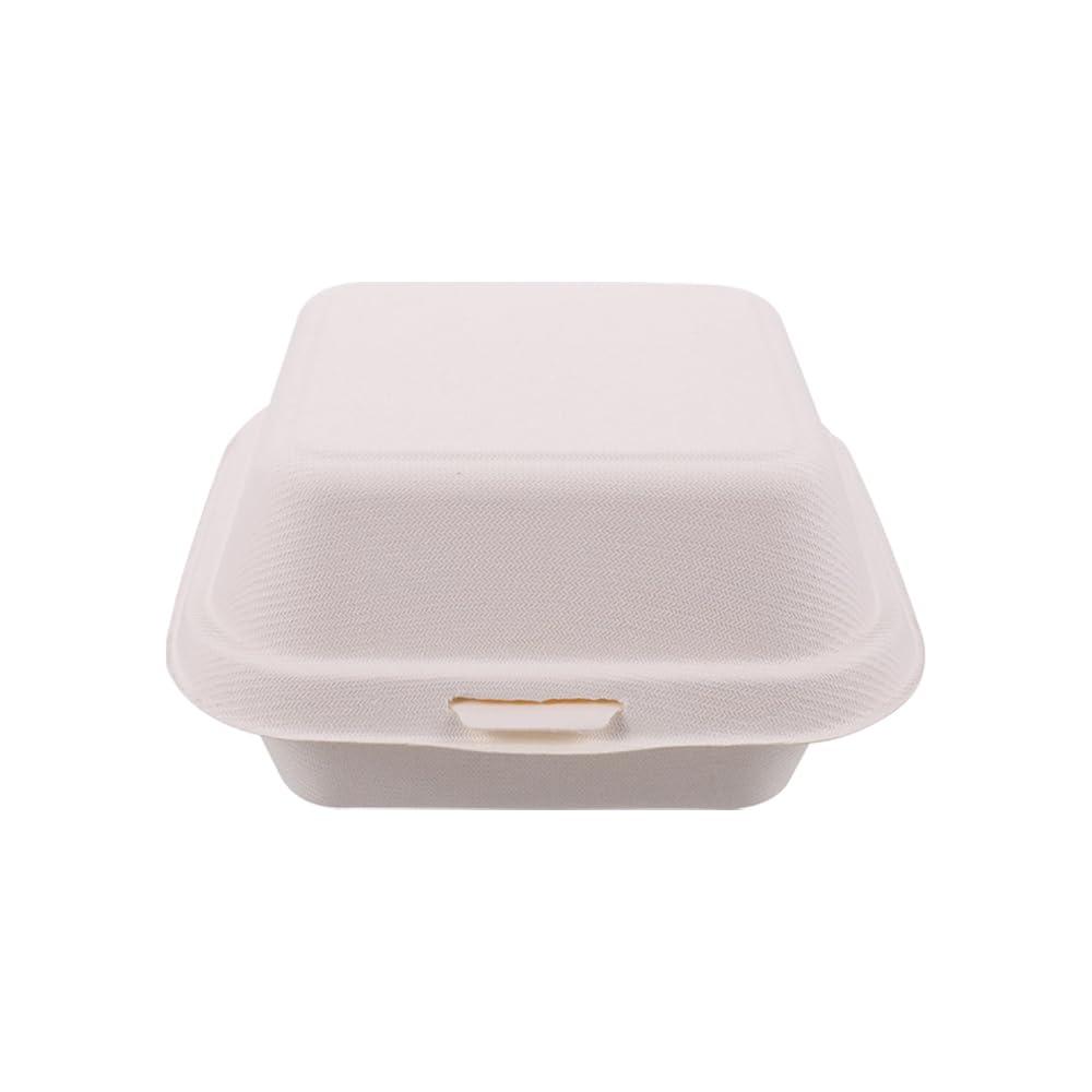 5Seconds 125-Pack Biodegradable Burger Boxes 6x6 – Compostable Sugarcane Bagasse Clamshell Containers for Food, Sandwich, Meal – Eco-Friendly Takeout Boxes for Restaurants, Catering, Home Use