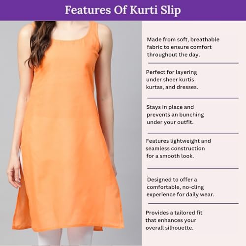 Image of Women's Sleeveless Cotton Inner Slip Dress Round Neck Soft Comfortable Fit Full Length Camisole Innerwear Summer top Undergarment for Girls