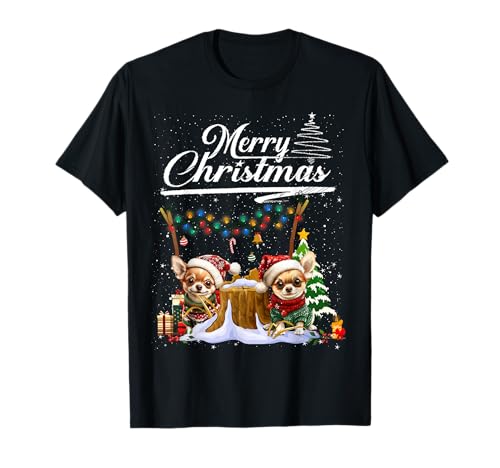 Chihuahua Christmas Tree Lights Decorations Dog Lover Xmas Camiseta