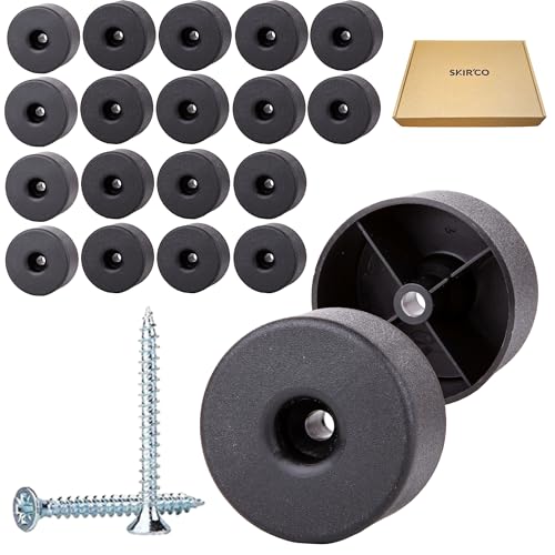SKIR'CO 20 pcs, Black Plastic Round Furniture Legs, 50 mm Diameter, Height 25 mm, Plastic Furniture Feet, Screws Included - Image 2