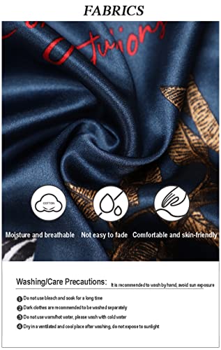 CYGE Mens Silk Satin Pajamas Long Sleeve Printing Loungewear 2-Piece Sleepwear Button-Down Pj Set M-4XL2