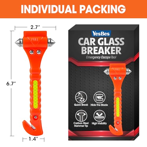 YesBes 2 Pack Car Safety Hammer, Window Breaker Seatbelt Cutter 2-in-1, Auto Emergency Escape Tool Car Window Breaker Tool, Car Accessories - Image 2