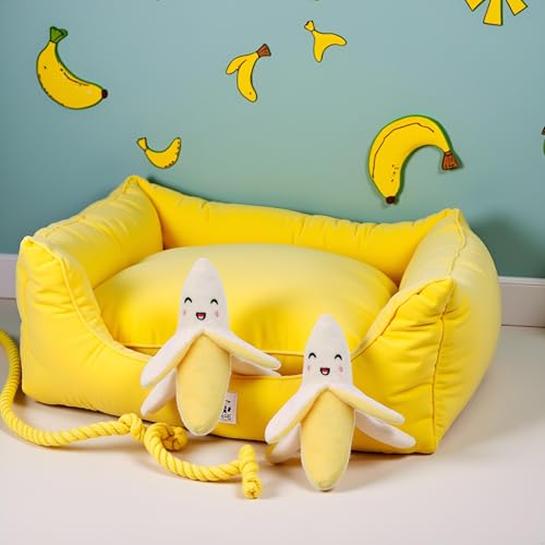 Cldaisy Quietschspielzeug für Welpen, Plüsch, Banane, Quietschspielzeug, Gelb, 2 Stück