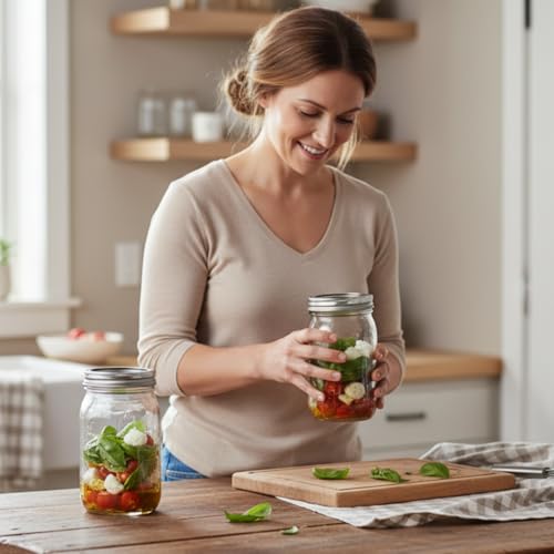 Jumterlee Wide Mouth Mason Jars 32 oz 12Pcs, Canning Jars with Airtight Lids and White Plastic Mason Jar Lids with Silicone Rings for Overnight Oats, Food Storage, Dry Food, Snacks, Candies and More by Jumterlee - Image 7