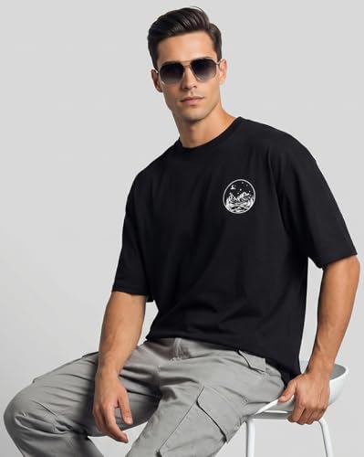 Image of Nobero Men's Oversized Graphic T-Shirt for Men | Soft Cotton | Drop Shoulder Relaxed Fit | Printed Casual Tshirt for Men