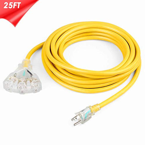 SIMBR 25 FT 12/3 Extension Cord Outdoor/Indoor, Heavy Duty Electrical Cord with Lighted