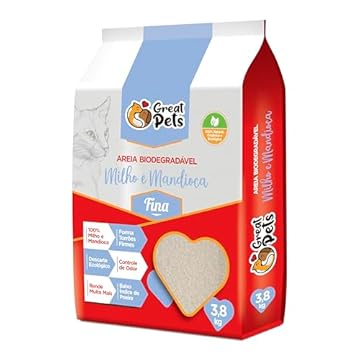 Areia Higiênica Biodegradável Milho e Mandioca Fina 3,8kg Great Pets