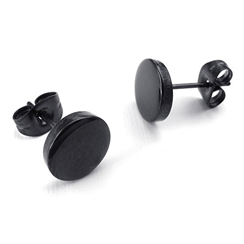 Globalmate Jewelry Mens Stainless Steel Stud EarRings Set, Charm Elegant, 1 Pair, Black, 3-14mm