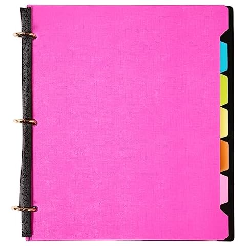 WOT I All-in-one Notebook Binder, Refillable 3 Ring Binder with Movable 5-tab Pockets Dividers+1 Snap Button Pouch+Graph Paper+College Ruled Paper, Pink Cover