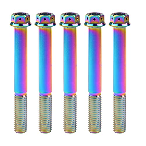 Ruifuチタン合金フランジヘッド六角穴付ボルトM10 20 25 30 35 40 45 50 55 60 65 70 75 80 85 90mm 二輪車用改造ネジ5個 (M10x80mm Pitch 1.25, カラー)