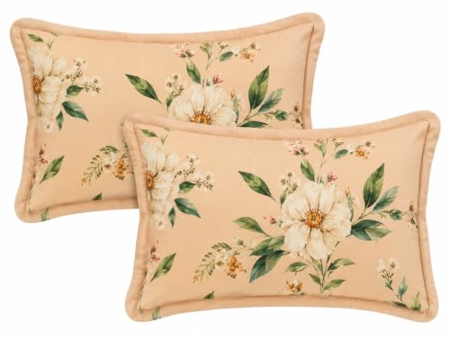 Image of Cotton Feel Glace Cotton Double Bed Fitted Bedsheet Set || Includes 1 Elastic Bedsheet King Size & 2 Pillow Covers (78 x 72 Inches, Botanica)