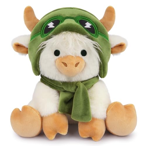 JIZWPOOM Highland Cow Plush with Pilot Hat