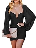 ANRABESS Women's Cocktail Party Short Dress Sexy Deep V Neck Sheer Long Sleeve Bodycon Long Sleeve Night Going Out Club Mini Dresses 971heise-S Black