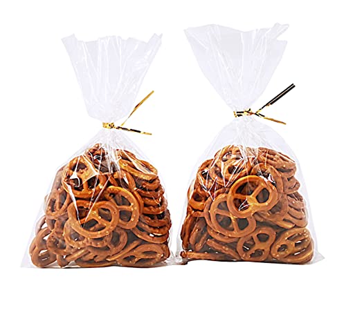 Wowfit 100 Ct 6” X 10” Clear Flat Cellophane Treat Bags With 6” Gold Twist Ties, Cello Packaging For Gift Wrapping, Decorations, And Food Storage #TOP2