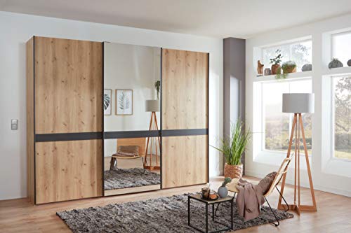 WIEMANN Rialto Kleiderschrank, Schwebetürenschrank, Schlafzimmerschrank, mit Schiebetüren, Breite 250 cm, mit Spiegel, Bianco Eiche, Holz, B/H/T 250x217x67 cm