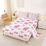 Feelyou Pink Bow Bed Sheets Sets Full Size Kids Boys Girls Cute Bowknot Bedding Set Dreamy Princess Style Fitted Sheet with 16-Inch Deep Pockets 4Pcs with 2 Pillow Cases