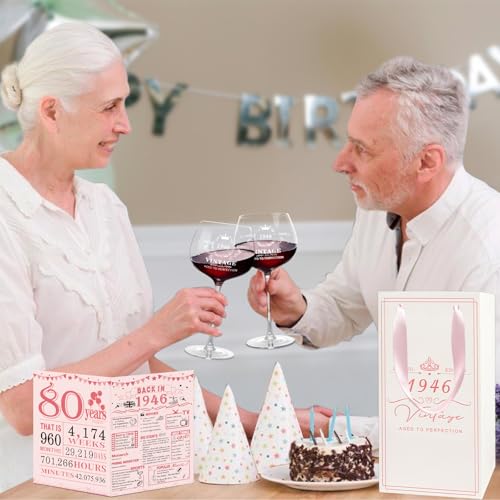 Vanqruo 80th Birthday Gifts for Women,Vintage 1946 Platinum Print Wine Glass, 80th Birthday Decorations for Women, Happy 80 Year Old Gift Ideas for Her, Wife, Friends - 16Oz Wine Glass - Image 5