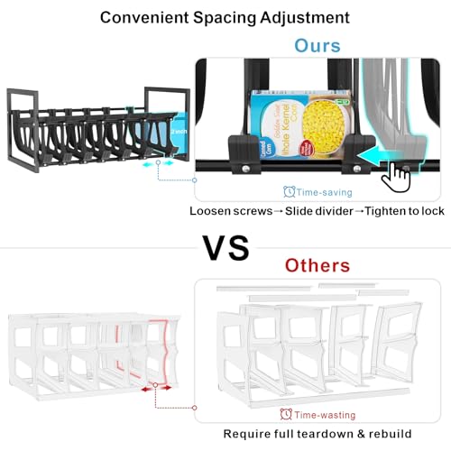 iSPECLE Expandable Can Organizer for Pantry, Large Capacity 60 Cans Can Storage Organizer Pantry Rack, Auto Rolling Dispenser & Stackable Metal Wire Holder for Deep Pantry Shelves, Black - Thumbnail 5