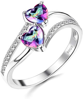 Milacolato 925 Sterling Silver Promise Ring for Her 18K White Gold Plated Double Stone Ring Heart Birthstones Toi et Moi Engagement Ring Jewelry Size 7
