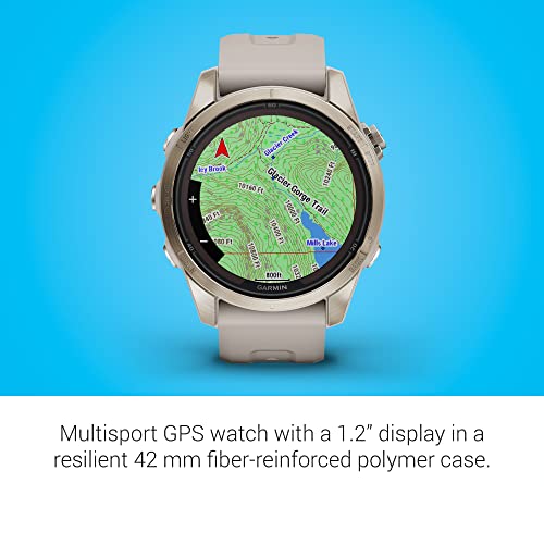 Image of Garmin Fenix 7S Pro Sapphire Solar, Soft Gold Stainless Steel with Light Sand Silicone Band,