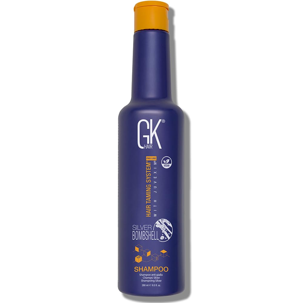 GK HAIR Silver Bombshell Purple Shampoo (9.5 Fl Oz/280ml) For Blonde, Platinum, Ash, Silver & Gray Hair Moisturizes Dry & Damaged Removes Yellow Brassy Tones