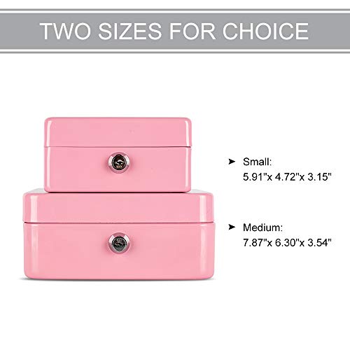 Kyodoled Medium Cash Box With Money Tray,Small Safe Lock Box With Key, Drawer,7.87"X 6.30"X 3.54" Pink #TOP5