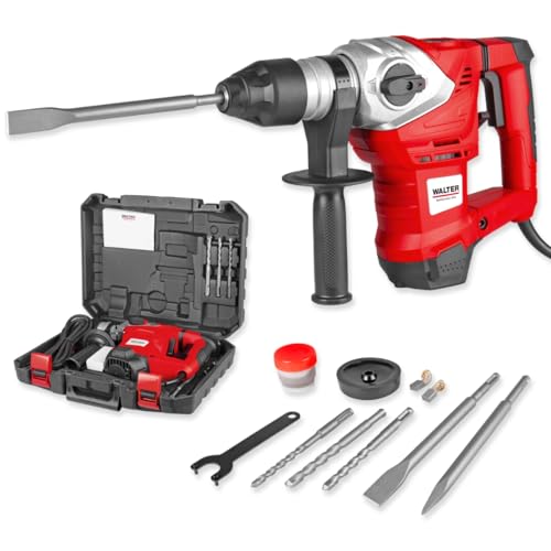 WALTER Bohr- und Meißelhammer 1500 W, optimales und leichtes Arbeiten durch vibrationsgedämpften Handgriff, passend für Werkzeuge nach SDS+ System, Schlagzahl 3900 min-1, inkl. Umfangreiches Zubehör