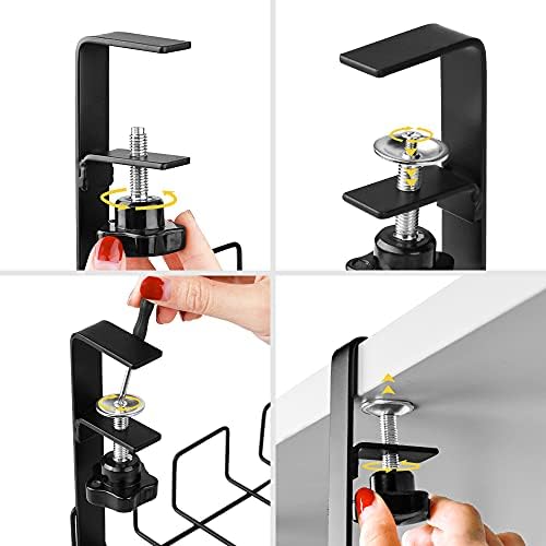 Under Desk Cable Management Tray 2 Packs, 40 cm Under Desk Cord Organizer with Clamp, No Need to Drill Under Table, Metal Wire Holder for Desks, Offices, and Kitchens (Set of 2, Black)