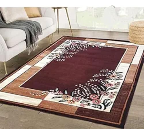 Image of Soft Premium Brown Carpet 5x7 ft Rectangular Washable, Anti-Skid, Fade-Resistant Acrylic Rug for Living Room, Hall, Bedroom, Modern Decor