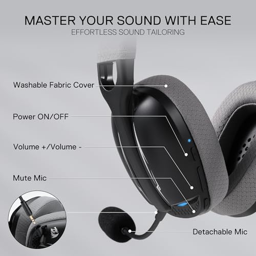 Redragon H878 3-Mode Wireless Blue Lighting Gaming Headset - Lightweight - 7.1 Surround Sound - 40MM Drivers - Detachable Microphone - Multi Platforms for PC, PS5/4/3, Switch, Mobile, Black&Gray - Image 3