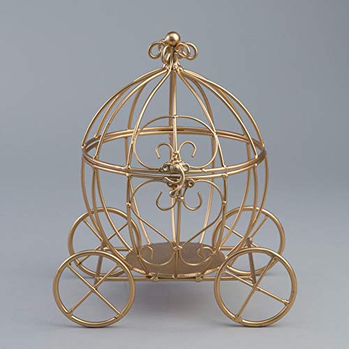 Metal Pumpkin Carriage with Curling Wire Vines for Wheels - Durable Pumpkin Carriage Decor for Wending Centerpieces and Fairytale-Themed Parties - 11.25" - Gold