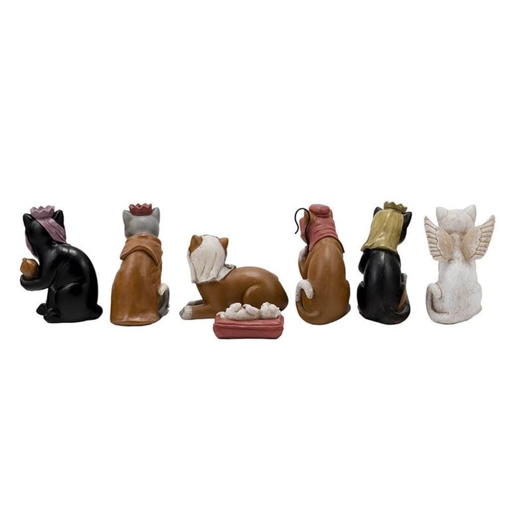 Misterio Nacimiento con Gatos 6 Figuras 15cm. Sagrada Familia Imagen Resina